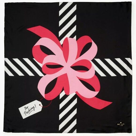 Kate Spade 100% Silk Square Scarf 34 x 34 No Peeking Bow Gift Print – Bl… - Picture 1 of 12